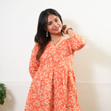 Peplum cotton short kurti -Coral