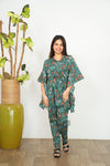 Turquoise floral cotton kaftan comfies