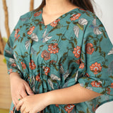 Turquoise floral cotton kaftan comfies