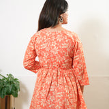 Peplum cotton short kurti -Coral