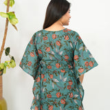 Turquoise floral cotton kaftan comfies