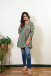 Peplum cotton short kurti -Green paisley
