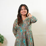 Peplum cotton short kurti -Green paisley