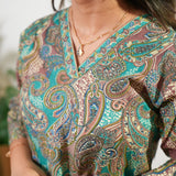 Peplum cotton short kurti -Green paisley