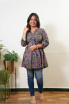 Peplum cotton short kurti - Navy paisley