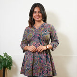 Peplum cotton short kurti - Navy paisley