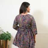 Peplum cotton short kurti - Navy paisley