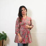 Peplum cotton short kurti -Red paisley