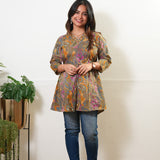 Peplum cotton short kurti -Mustard paisley