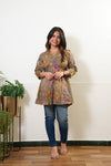Peplum cotton short kurti -Mustard paisley
