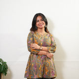 Peplum cotton short kurti -Mustard paisley