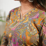 Peplum cotton short kurti -Mustard paisley
