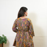 Peplum cotton short kurti -Mustard paisley