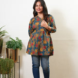 Peplum cotton short kurti -Peacock blue