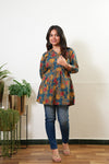 Peplum cotton short kurti -Peacock blue