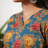 Peplum cotton short kurti -Peacock blue