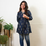 Peplum cotton short kurti -Navy butta