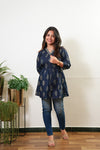 Peplum cotton short kurti -Navy butta