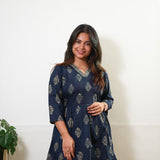 Peplum cotton short kurti -Navy butta