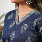 Peplum cotton short kurti -Navy butta