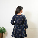 Peplum cotton short kurti -Navy butta