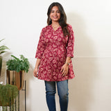 Peplum cotton short kurti -Deep red