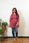 Peplum cotton short kurti -Deep red