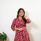 Peplum cotton short kurti -Deep red