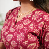 Peplum cotton short kurti -Deep red