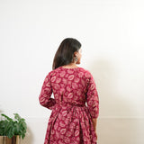 Peplum cotton short kurti -Deep red