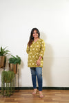 V neck cotton short kurti - Khaki