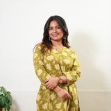 V neck cotton short kurti - Khaki
