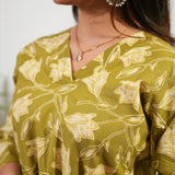 V neck cotton short kurti - Khaki