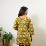 V neck cotton short kurti - Khaki