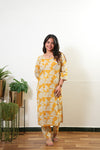 Yellow floral round neck cotton co-ords set