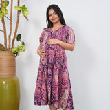 Purple paisley cotton maternity nursing midi dress