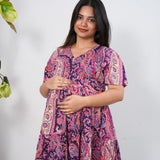Purple paisley cotton maternity nursing midi dress