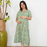 Turquoise cotton maternity nursing midi dress
