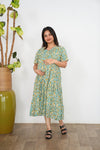 Turquoise cotton maternity nursing midi dress
