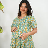 Turquoise cotton maternity nursing midi dress