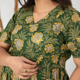 Olive green cotton maternity nursing midi dress