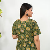 Olive green cotton maternity nursing midi dress