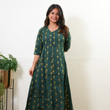 Forest green geometric cotton long gown