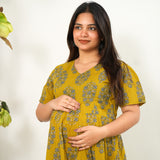 Turmeric cotton maternity nursing midi dress