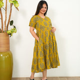 Turmeric cotton maternity nursing midi dress