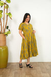 Turmeric cotton maternity nursing midi dress