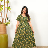 Olive green and mustard cotton midi dress