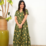 Olive green and mustard cotton midi dress