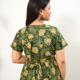Olive green and mustard cotton midi dress