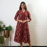Maroon overcoat cotton midi dress